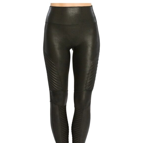 Spanx Black Faux Leather Moto Leggings - Picture 1 of 12